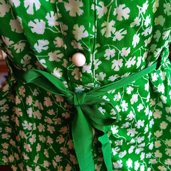 1OF1 12 Vintage 1970s Green Set Dress Skirt Top Shamrock Clover Handmade 1970's - Picture 7 of 9